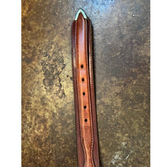 Orvis Men’s Surcingle Belt Size 42 Brown Leather Trim Green Stripe - Picture 6 of 7